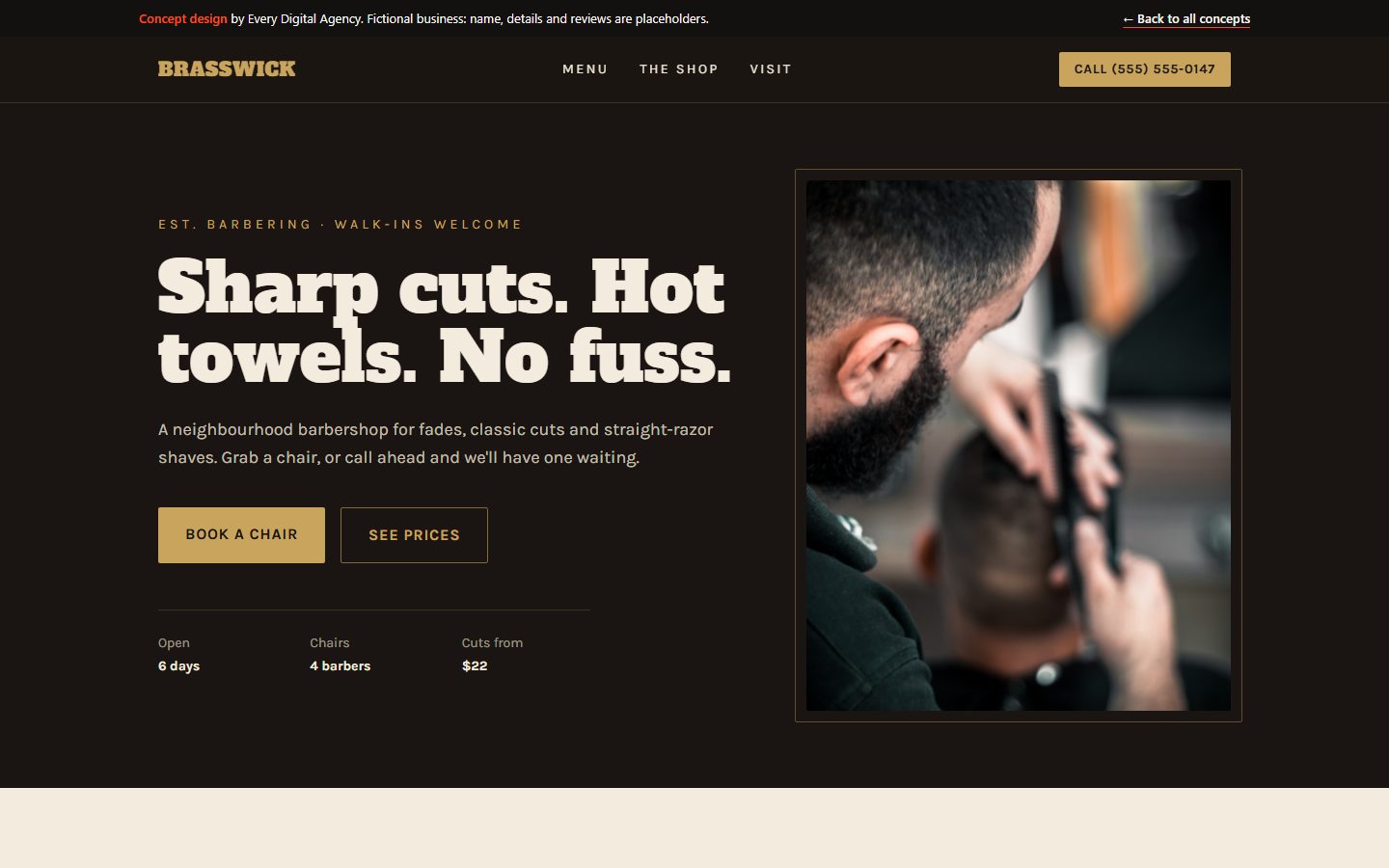 Brasswick Barbers concept website